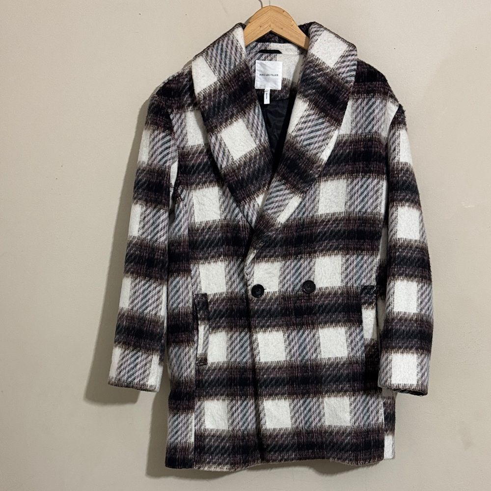 Avec Les Filles Brushed Plaid Double-Breasted Longline Coat size L Winter Preppy